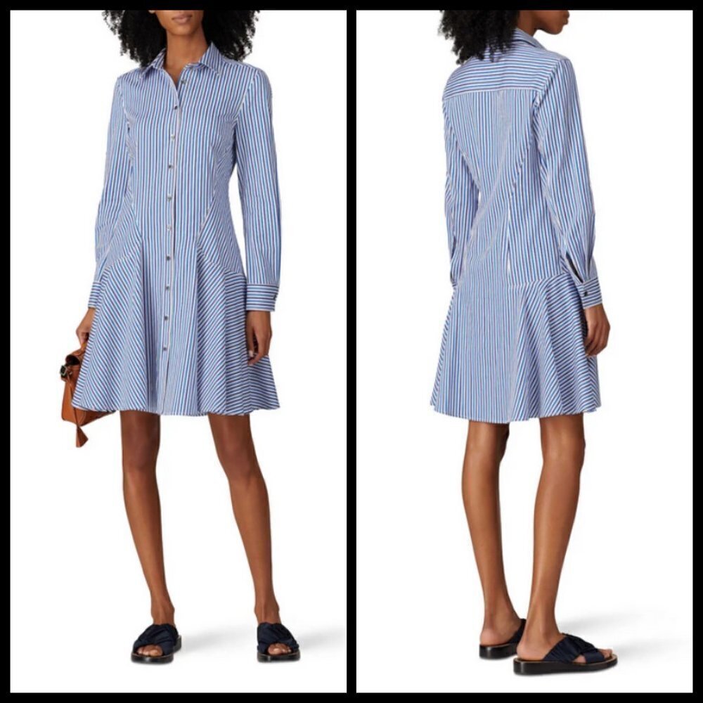 💕DEREK LAM💕 Blue Pin Stripe Shirtdress ~ Blue White 40 EUC Minimalist Chic